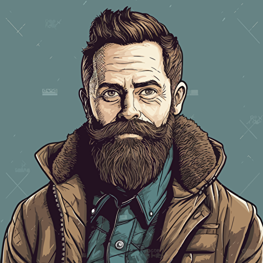 vector art style 38 year old white man, beard, in the style of Micheal Parks