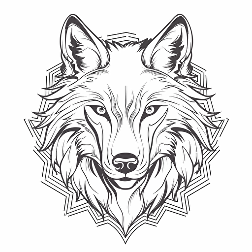 Gray wolf 2d simplified outline vector no colour monochorm coloring page depicting on the white background::signature text border frame logo name headline watermark grandient shading greyscale