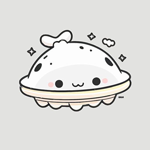 kawaii ufo, sticker, vector, white background, contour, cartoon style