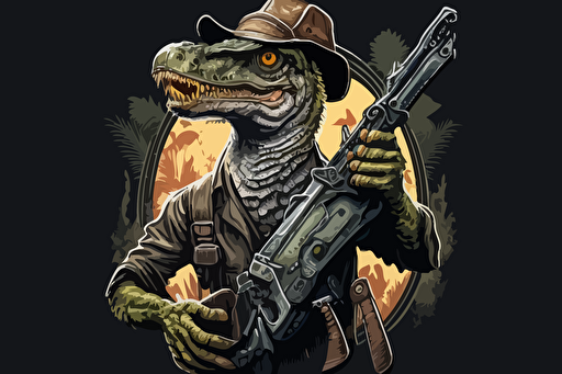 vector illustration, velociraptor holding a rifle,