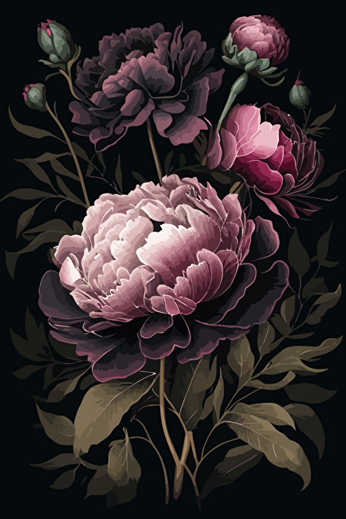 peonies, vector illustration, ultra high quality,