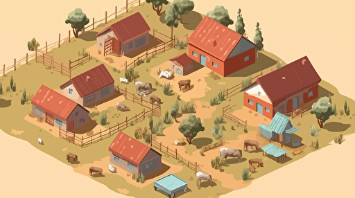 vector illustration of african farm. Isometric perspective. only flat colors.