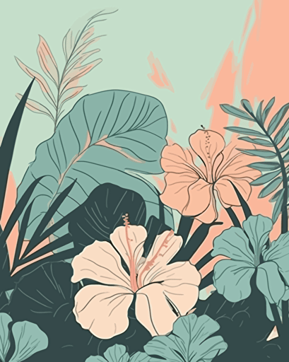 tropical flora, minimalistic, retro aesthetics, vector image, sticker design, pastel pantone colors