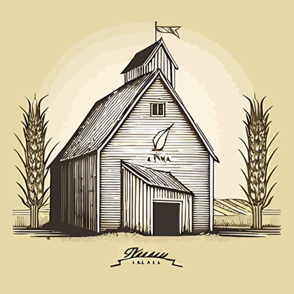 line drawing blazon, minimalistic, iowa barn, corn, Vector