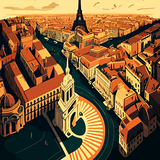 Paris aerial view of the historical downtown, vector