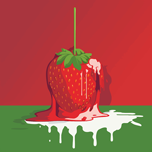 simple painting of a delicious strawberry melting away into the scene, simple form background, leave a lot of negative space, liquid, vector, desaturated colour drips, graffiti, artificial, highres