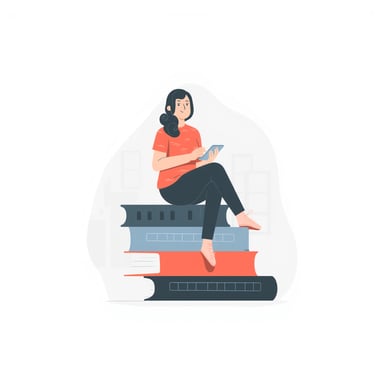a person sitting on books