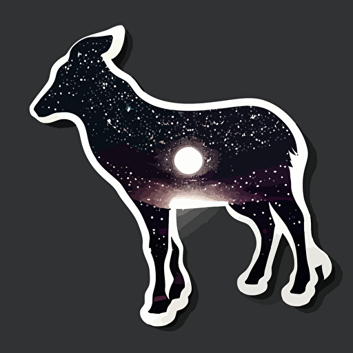 animal silhouette filled with the night sky, sticker, white outline, vector, detailed