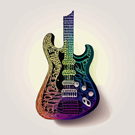 electric guitar, vector art, black outline 4 colors, retro colors, ar 2:3