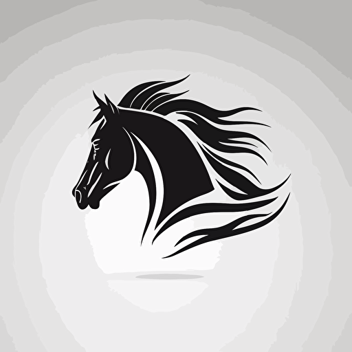 simple logo design of horse head, flat 2d, vector, company logo, color black and white, dynamic