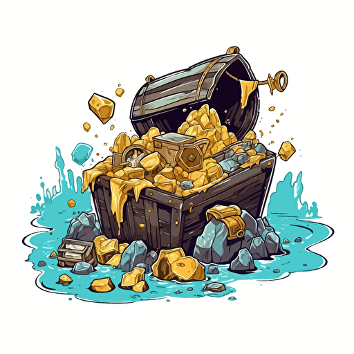 draw vector cartoon style on white background gold treasure in mine vagon