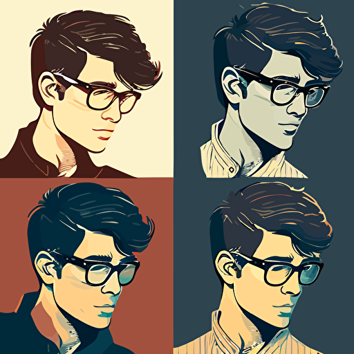 side hairstyle boy with glasses Vector bundle illustration
