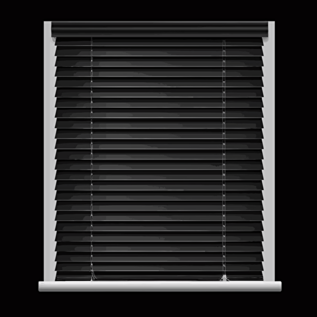 black single window blinds, front view, vector, black background