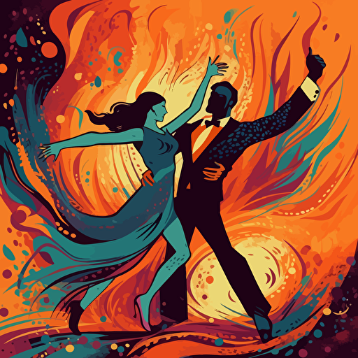 vector illustration of a couple dancing the tango in vivid colors