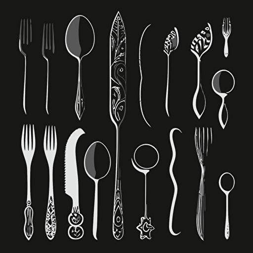 utensil set, 2d, vector, black and white