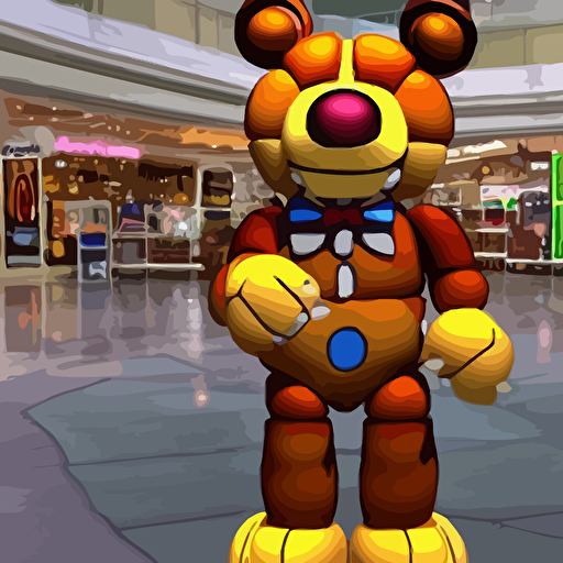 freddy fazbear mall holding multiple bags photorealistic low angle 3d 8 k coherent dall e 2