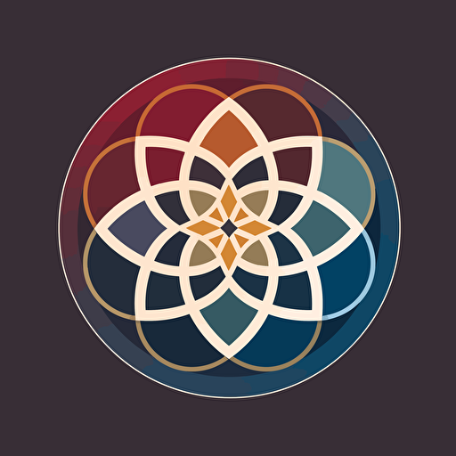 simple vector mandala logo of 5 elements, 5 colors, bauhaus style