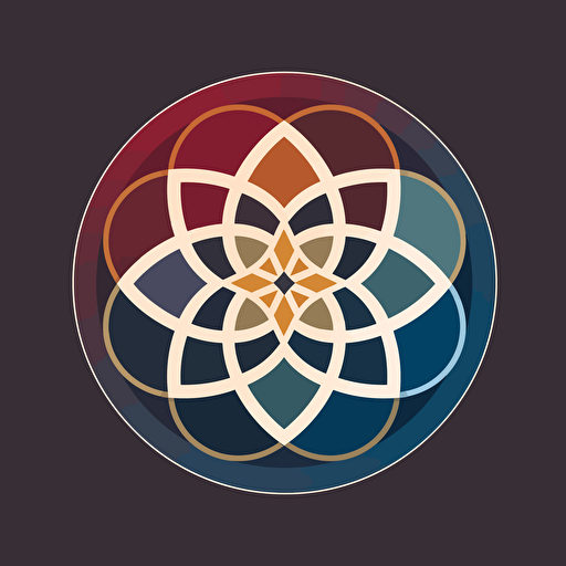 Simple vector mandala logo of 5 elements, 5 colors, bauhaus style, vector illustration