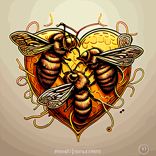 vector logo of a few golden honeybees drawing a heart cursive