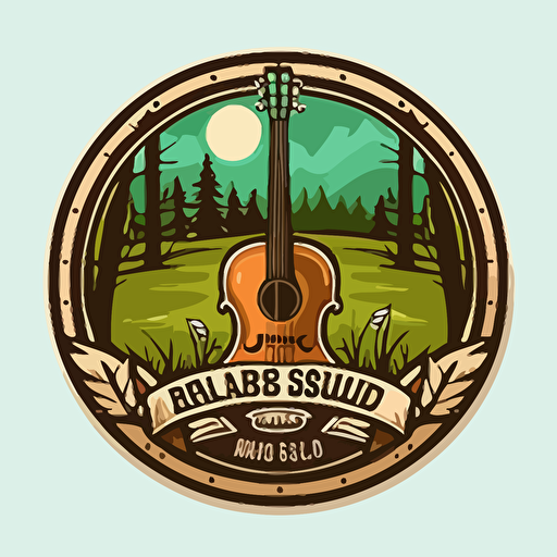 sticker with simple vector logo of bluegrass banjo music workshop, no circle
