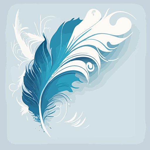 white ink, blue paper, doodles, curl, feather, flat, vector, plain background