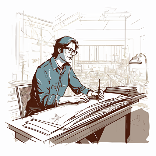 vector art drawing of architect at a desk
