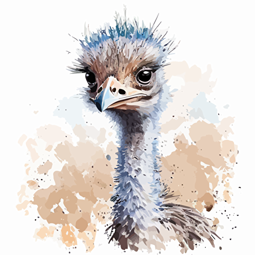 baby watercolor ostrich vector,comic style, white background