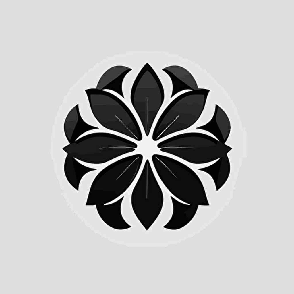 Flower, simple, symbol, corporate exorcist retro futuristic iconic logo, simple and cute logo, black vector, white background, leading to increase the value of each person.