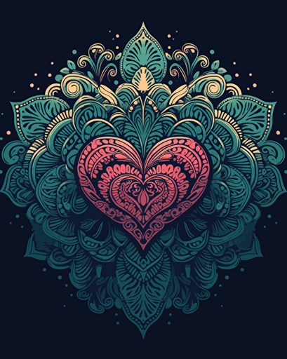mandala heart, retro aesthetics, vector image, sticker design, pantone colors