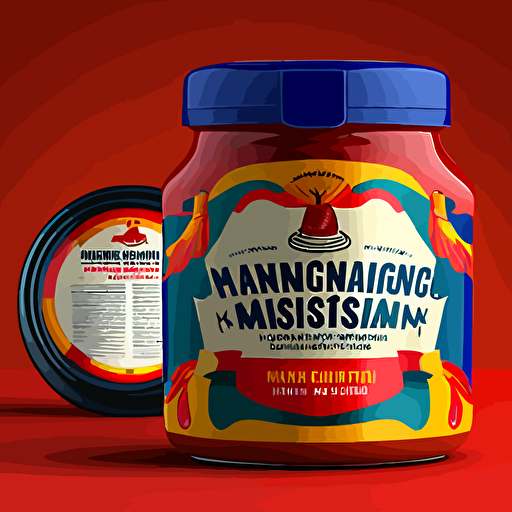 spanish sauce and mixer brand, mockup, 12 ounce jar, label creation, vector based images, mortar and pestal, bright and vibrant