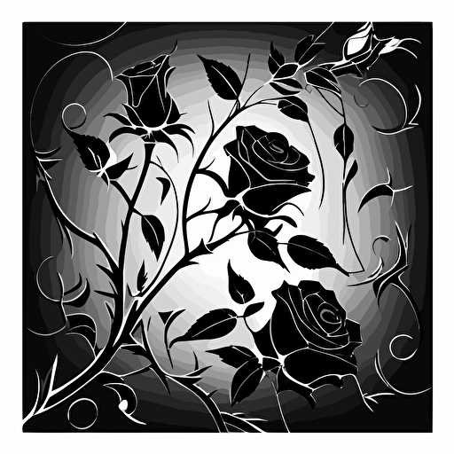 black and white vector pattern, roses and thorns tile