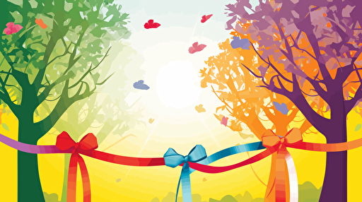 colorful ribbons hanging from trees, vector illustration