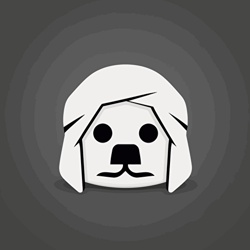 a minimal, black and white vector logo of a Coton de Tulear who is a ninja