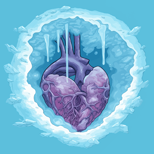 a frozen lung surrounded by ice, vector art