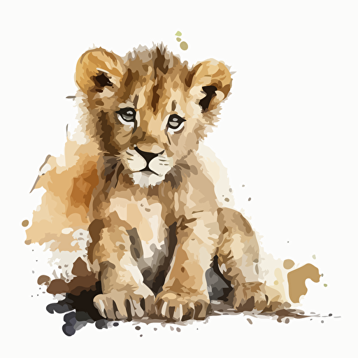 baby watercolor lion vector,comic style, white background