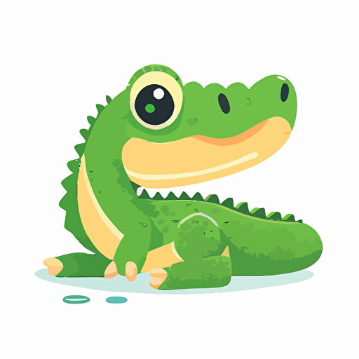 baby alligator, white background, flat color vector art