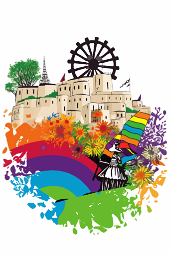 Jerusalem and all its historical and modern cultural features with the Western Wall and the Windmill, everything is made like a bouquet of flowers, one color, only one color in the work, vector illustration, illustrator