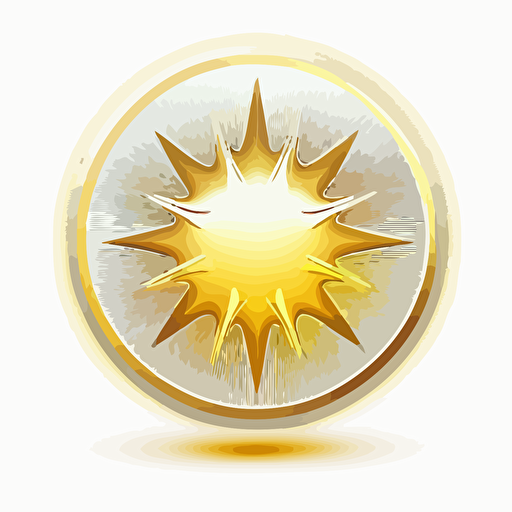 Gold coin icon. he is on the verge, the angle is 3/4. There is a magical glow around the coin. Bright and voluminous, vector. White background