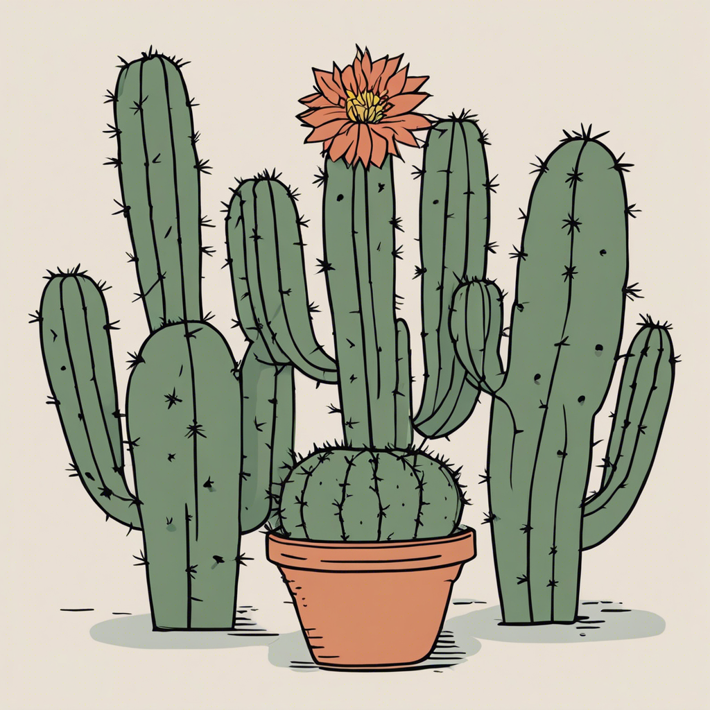 a cactus with a flower, illustration in the style of Matt Blease, illustration, flat, simple, vector