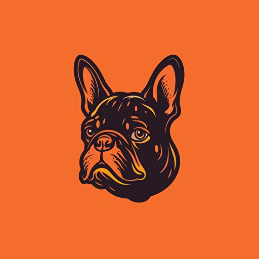 A vector logo of a french bulldog for a dog grooming business, simple, memorable, invoking excitement, lively, imaginative, friendly, playful, red, yellow, orange