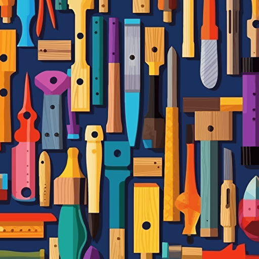 illustration,assorted group of colored wooden tools, korean style, pop art, flat art, vector art