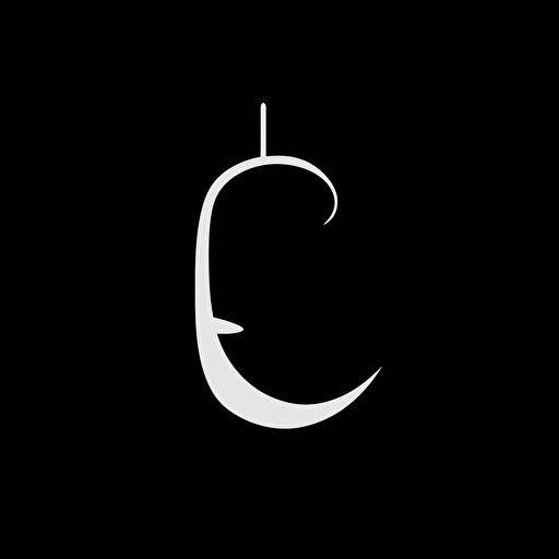 simple fishing hook, minimalism, vector art, black and white, flat