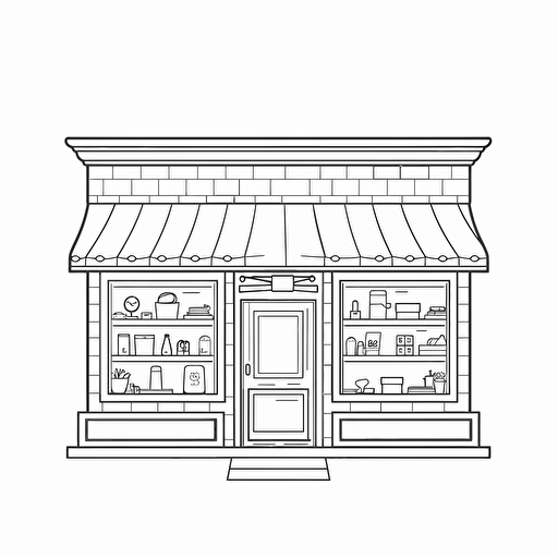 2d outline, simple vector, store open on white background