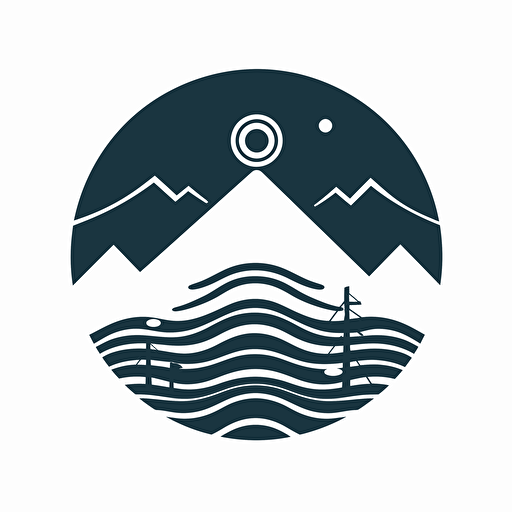 create a simple vector-style squared logo with rounded radio waveforms, white background :: and rounded circles with :: radio tower :: hilltop :: white backround, very simple forms, few components