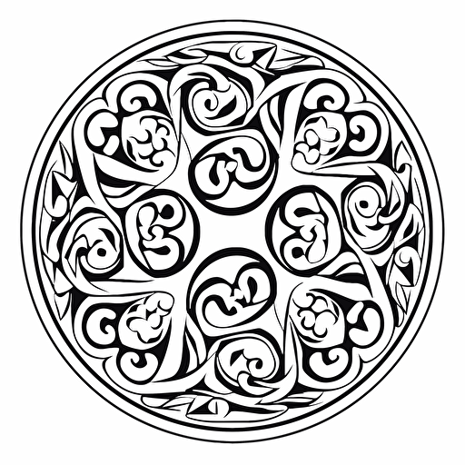 a beautiful carved pattern in a round disc, simple, vector, sihulette