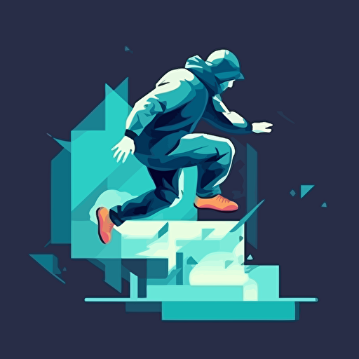 man doing tricks, jumping, parkour, tricking, cute vector art