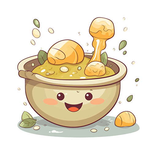 vector art illustration of a stone soup for a kids book, happy mood, cute style, white background,