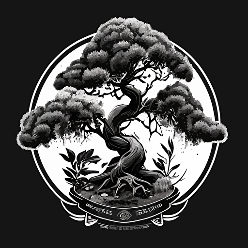 imagine 2d vector black and white bonsai tree logo for a bonsai company
