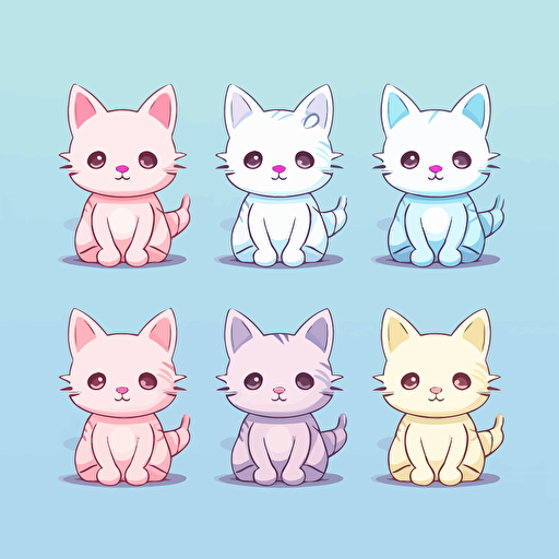 cute cat, front side, back side, left and right side, color pastel, mascot design, vector, vietnam culture, inspire by hello kitty style