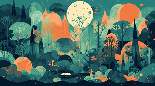 concept map of a foreign jungle planet, flat vector illustration